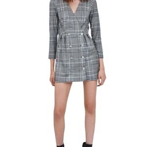 Zara Black and White Plaid Mini Dress